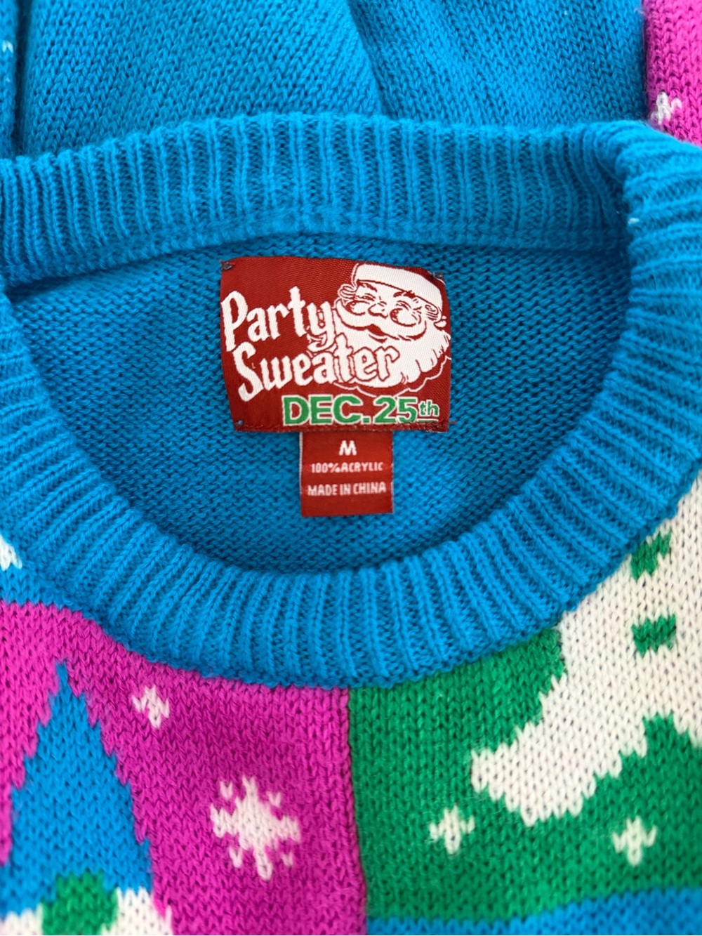 Women's Bright Holiday Knit Sweater - Teal/Magenta/White - Picture 3 of 3